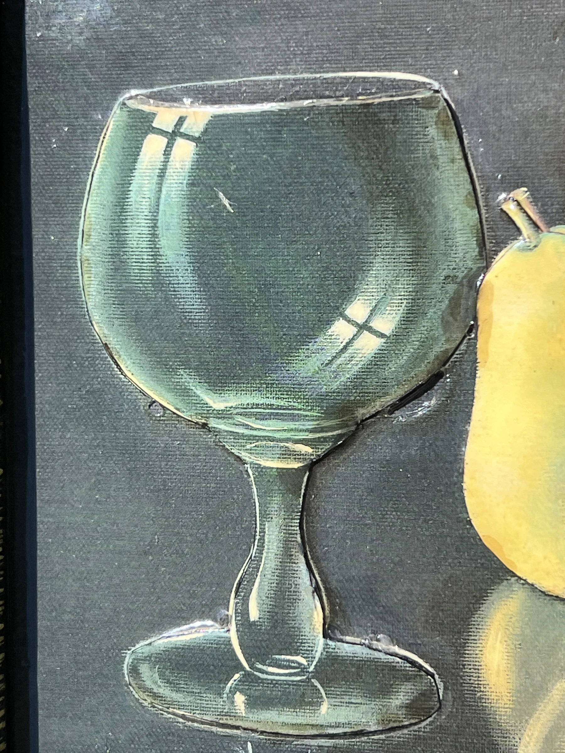 🍐 Op druk bord gesigneerd MLRomero – Stilleven met peren & glas – Vintage – photo 8